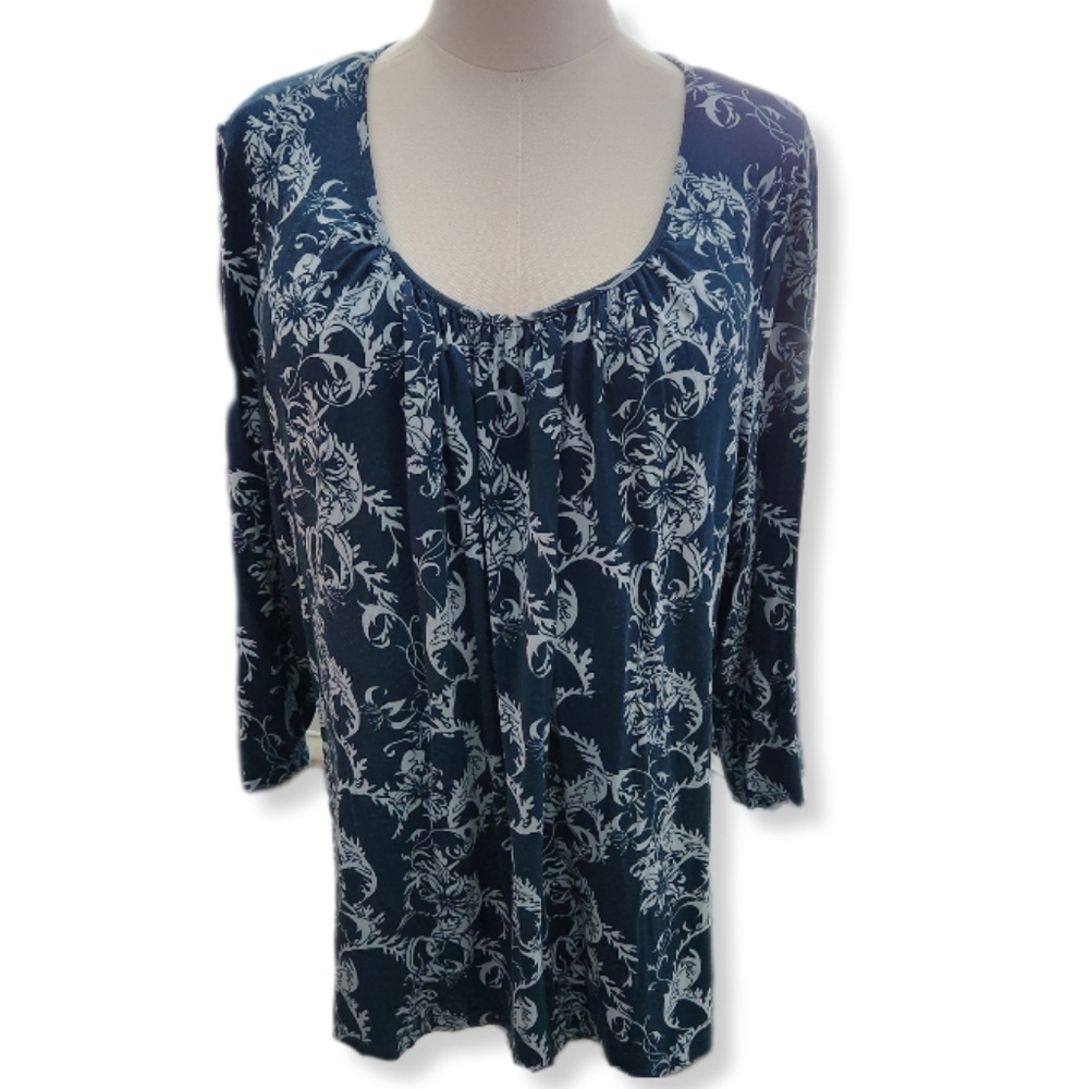 Talbots Soft Gathered Neckline Relaxed-fit Top 3/4 Sleeves 2X W-898